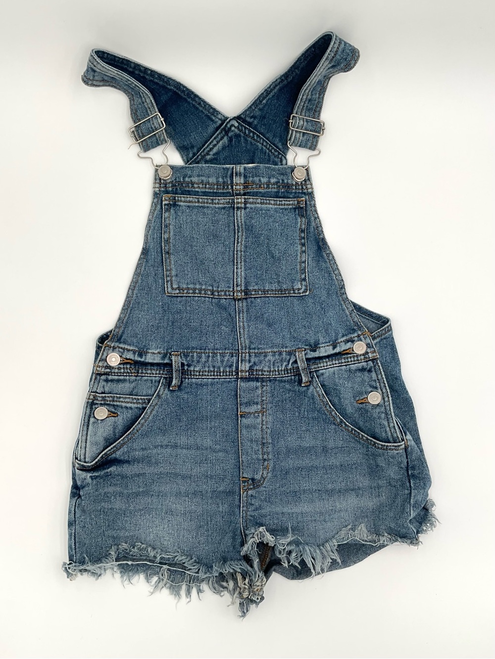 Melville Denim Overall Shorts Small Light Wash Raw Hem Shortalls